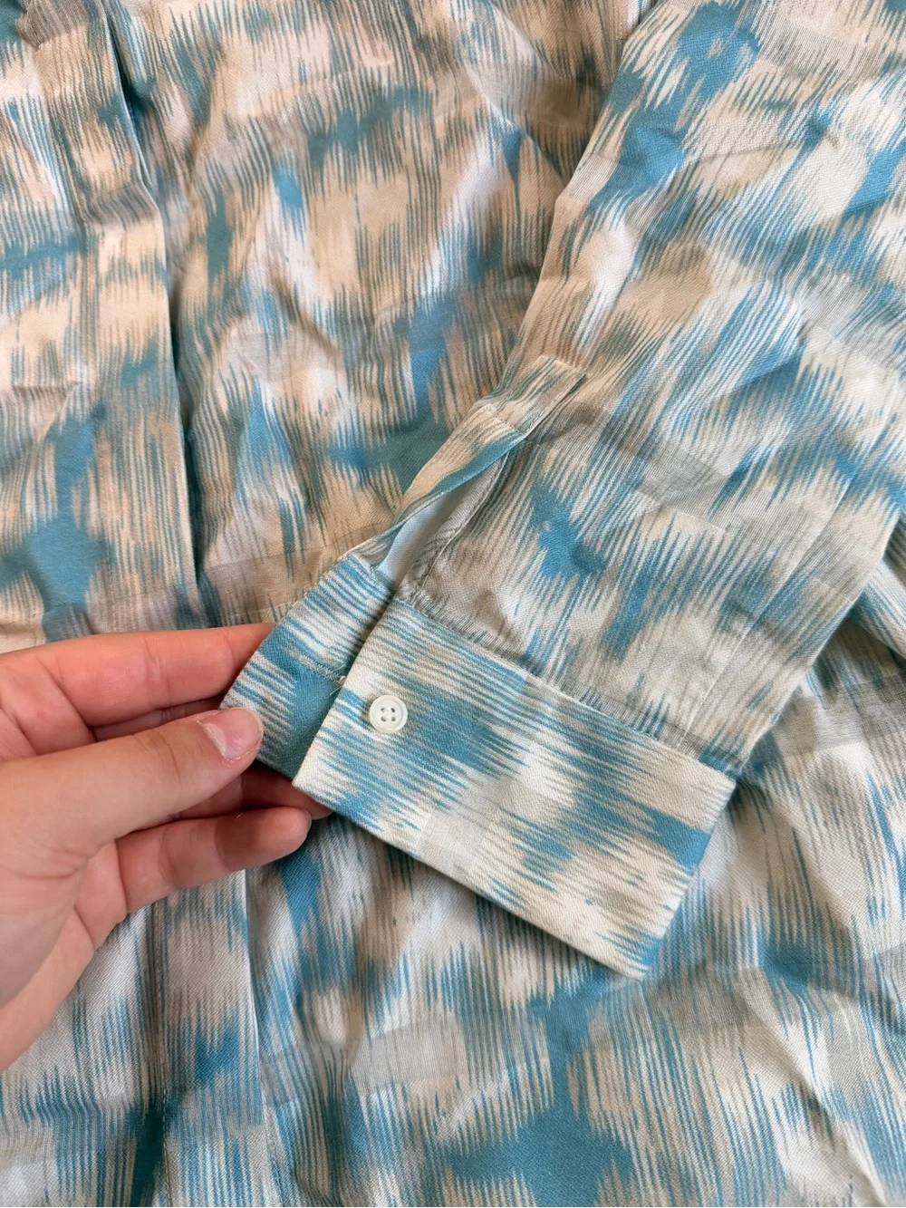 NWT Lafayette 148 Women’s Button Up Blouse Top Blue Tan 100% Cotton Breathable - Picture 6 of 9